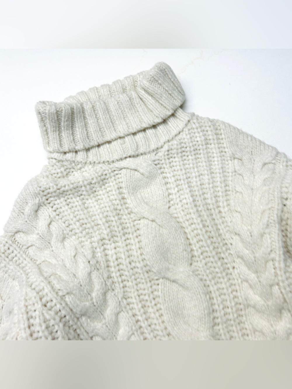 Forever 21 Girls Cream White Cable Knit Fringe Turtleneck Sweater - Picture 2 of 3